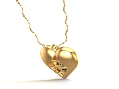 Gold Hollowed Heart Pendant 3D print model