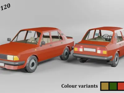 SKODA 105 and SKODA 120 with interior Low-poly 3D model