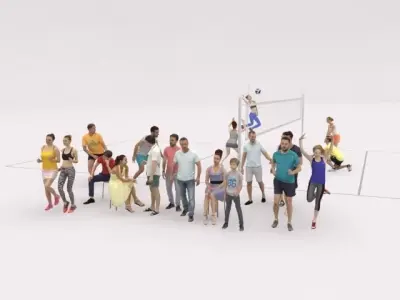 20x LOW POLY SPORT SPORTS SUMMER PEOPLE CROWD Low-poly 3D model