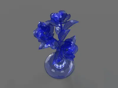 Glass Flower Showpiece Blue 3D model
