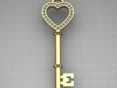 Tiffany Style Key Diamond Golden Necklace 3D print model