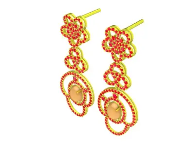 Luxury Floral Dangle Earrings with Oval Gemstone 3D Model 5881 3D print model