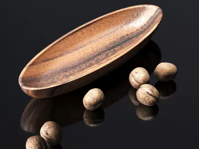 Walnut in a wooden nut bowl Low-poly 3D model