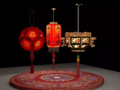 Chinese  red lanterns  Low-poly 3D model purchase