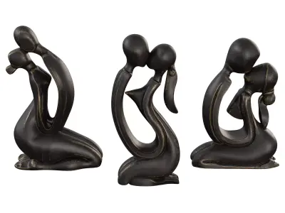 Antique Kissing Set Statues - Abstract Bronze Couple Pack 3D model
