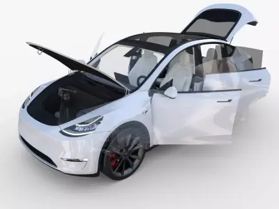 Tesla Model Y AWD White with interior and chassis 3D model