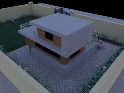 A modern house with big beautiful garden 3D model