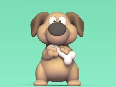 Dog Eating Bone 3D print model