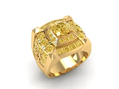 Square Cluster Diamond Men Ring 3D Model  1078 3D print model