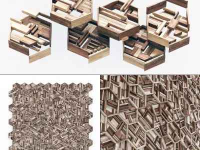 Hexagon panel wood rail frame n2 3D model
