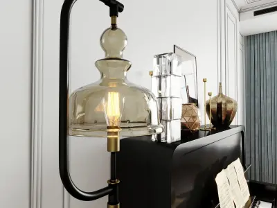 Furniture set piano with gold accents and lamp 3D model