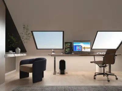 Upstairs Bedroom Interior Scene Cozy Stylish Design 3D model