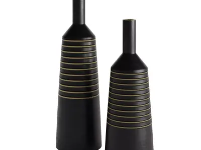 Matte Black Gold Lined Vases 3D model