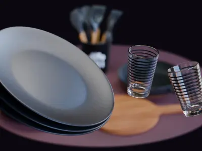 Modern Kitchen Cooking Ustensils Low-poly 3D model