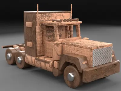 Wood toy truck Low-poly 3D model