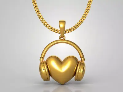 headphone heart pendant charms 3D print model