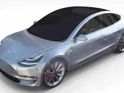 Tesla Model 3 with Chassis Silver 3D model