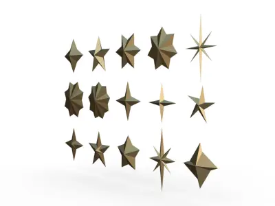 star set low poly group of gold stars 3D print model