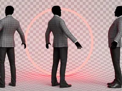 Men Pans with Shirt Blazer and Shoes Vest Checkered Grey Low-poly 3D model
