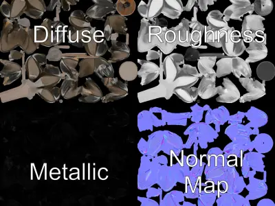 Stylized Metal Flower Sculpture Model Pack Low-poly 3D model