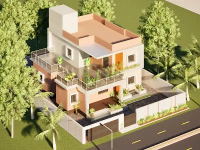 Contemporary Bungalow Villa Design Low-poly 3D model