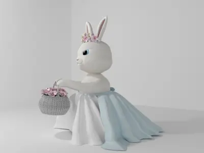 Adorable Spring Bunny with Flower Basket - Production Ready 3D model