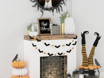 Halloween decor set 3D model Low-poly 3D model