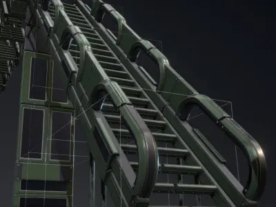 Modular Stairs Collection Green Painted Metal Low-poly 3D model