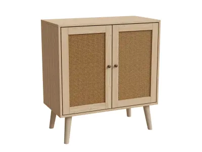 Bohemian Solid Wood And Rattan Accent Cabinet Low-poly 3D model
