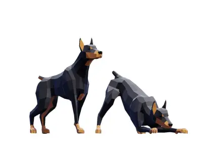 Doberman Dogs Pack Low-poly 3D model