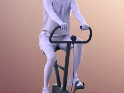Andy 11139 - Man Training On Bike In Gym Cycle Low-poly 3D model