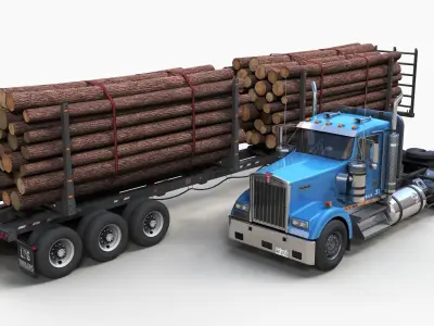 Kenworth W900L logger  Low-poly 3D model