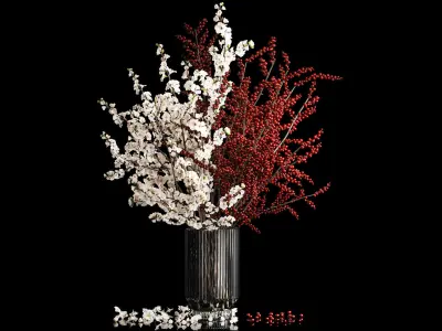 White sakura bouquet blossoming cherry branches Ilex 339 3D model