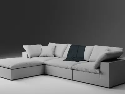Cloud Modular Sofa 3D Model Ultra-Comfort 3-Piece plus Ottoman 3D model