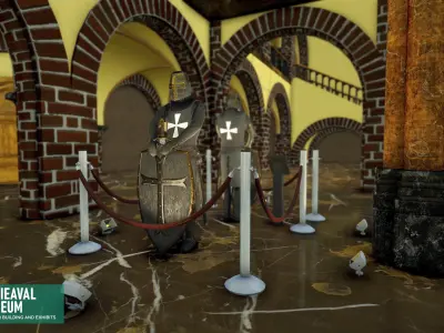 Medieval museum - modular building and exhibits Low-poly 3D model