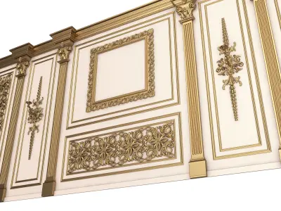 Boiserie Classic Wall with Mouldings 017 White Low-poly 3D model