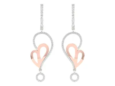 Women Drop Heart Earrings 3dm STL OBJ FBX Renders Details 3D print model