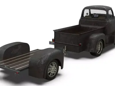 Mexican Style COE Pickup Truck with Motorcycle Trailer 3D model