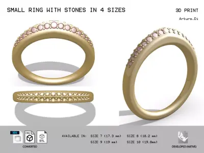 Small ring with round stones in 4 sizes 3D print model