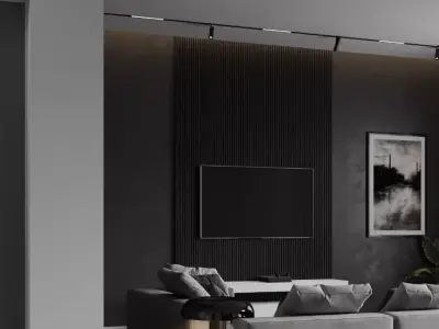 Livingroom and kitchen interior design  minimalism style 3D model