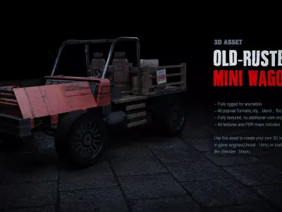 Old Rusted Mini Wagon 3D model