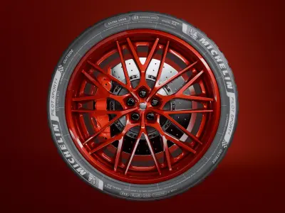 Red Car Wheel and Sport Tire  3D model