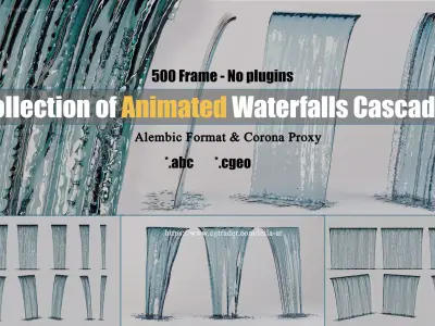 collection of Animated tall waterfall Fountains cascade  3D model