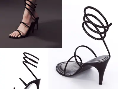 Elegant Night Outfit Dress Handbag and Heels PBR Set Low-poly 3D model