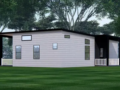 3D Model of Modern Tiny House Exterior with Wooden Facade 3D model