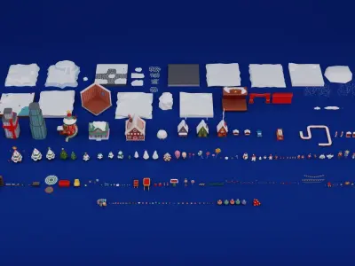 Low Poly Christmas Set Low-poly 3D model