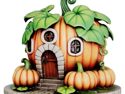 Halloween Pumpkin House 3d print and game ready Low-poly 3D model