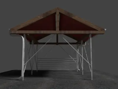 Carport barn with roof Low-poly 3D model