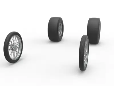 Wheel set of Vintage Front engine dragster V4 Scale 1 to 25 3D print model