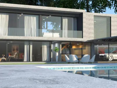 Architecture modern house with swimming pool 3D model